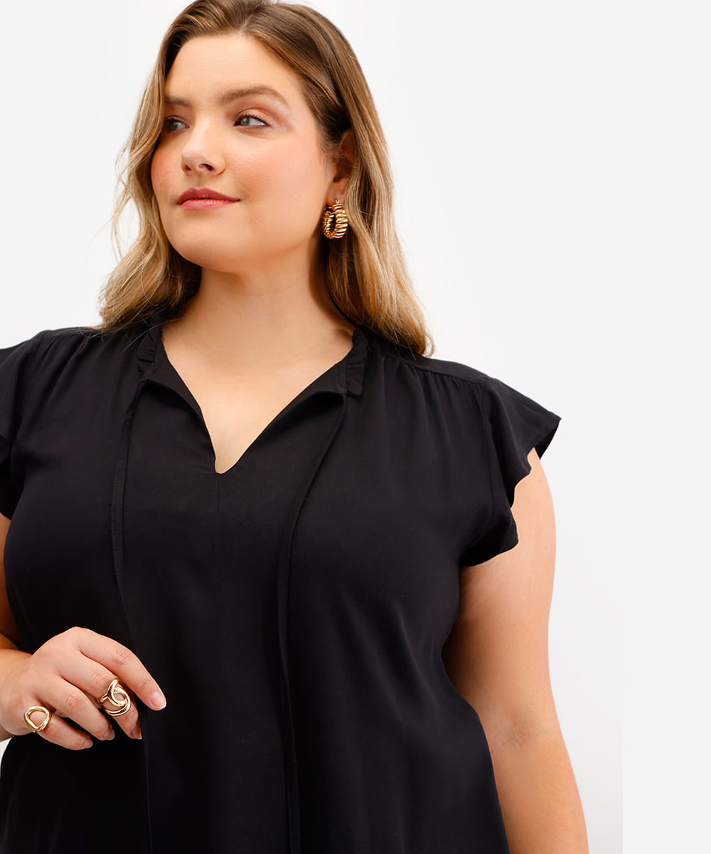 blusa feminina de viscose manga curta plus size preta