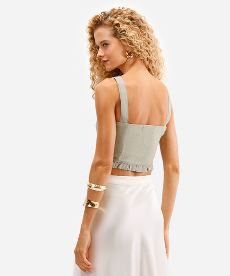 cropped feminino de viscose decote quadrado com botões verde