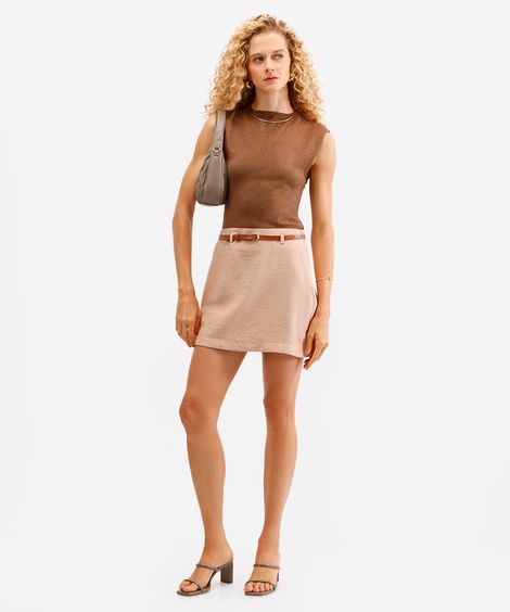minissaia feminina de viscose com cinto bege