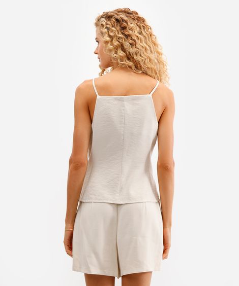 blusa feminina alça fina de viscose com botões bege