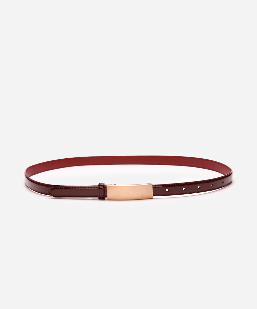 cinto feminino vernizado fivela retangular vinho