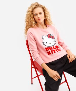 blusão feminino de moletom hello kitty - rosê