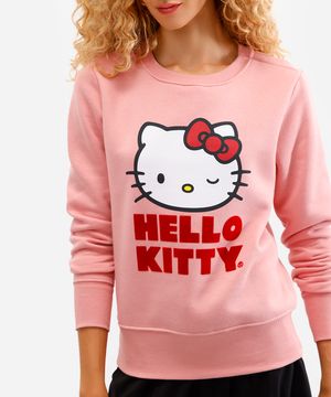blusão feminino de moletom hello kitty - rosê