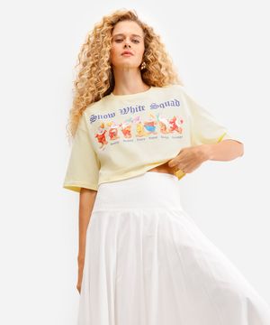 cropped feminino de algodão branca de neve - amarelo claro