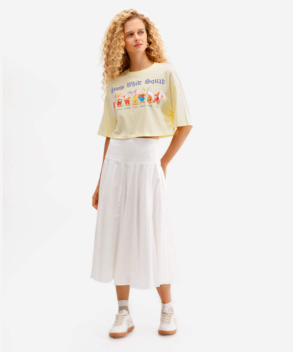 cropped feminino de algodão branca de neve - amarelo claro