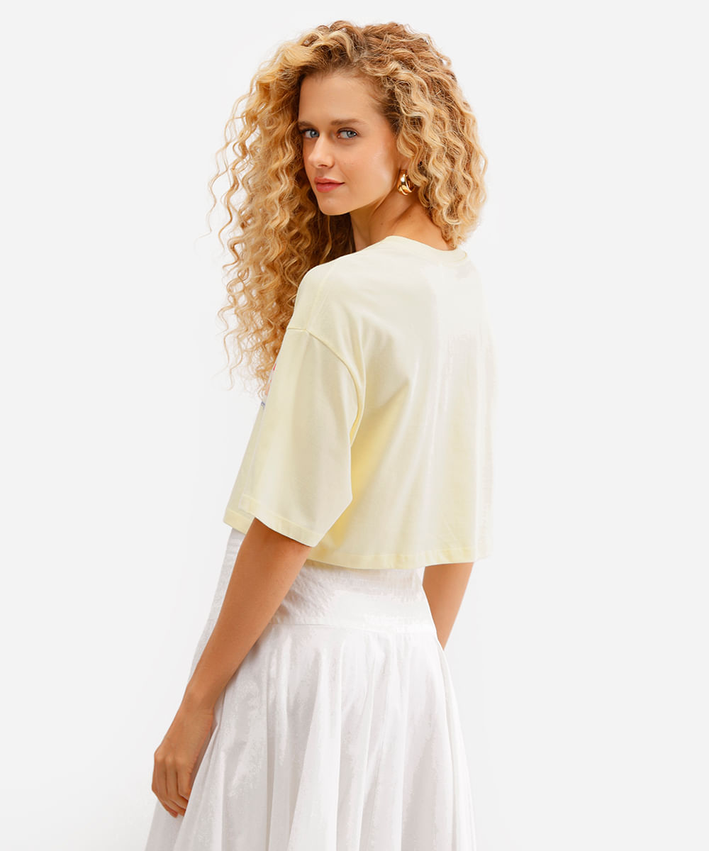 cropped feminino de algodão branca de neve - amarelo claro