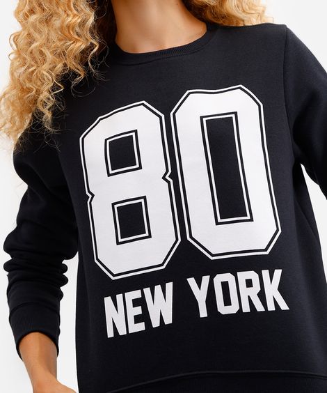 blusão feminino de moletom new york preto