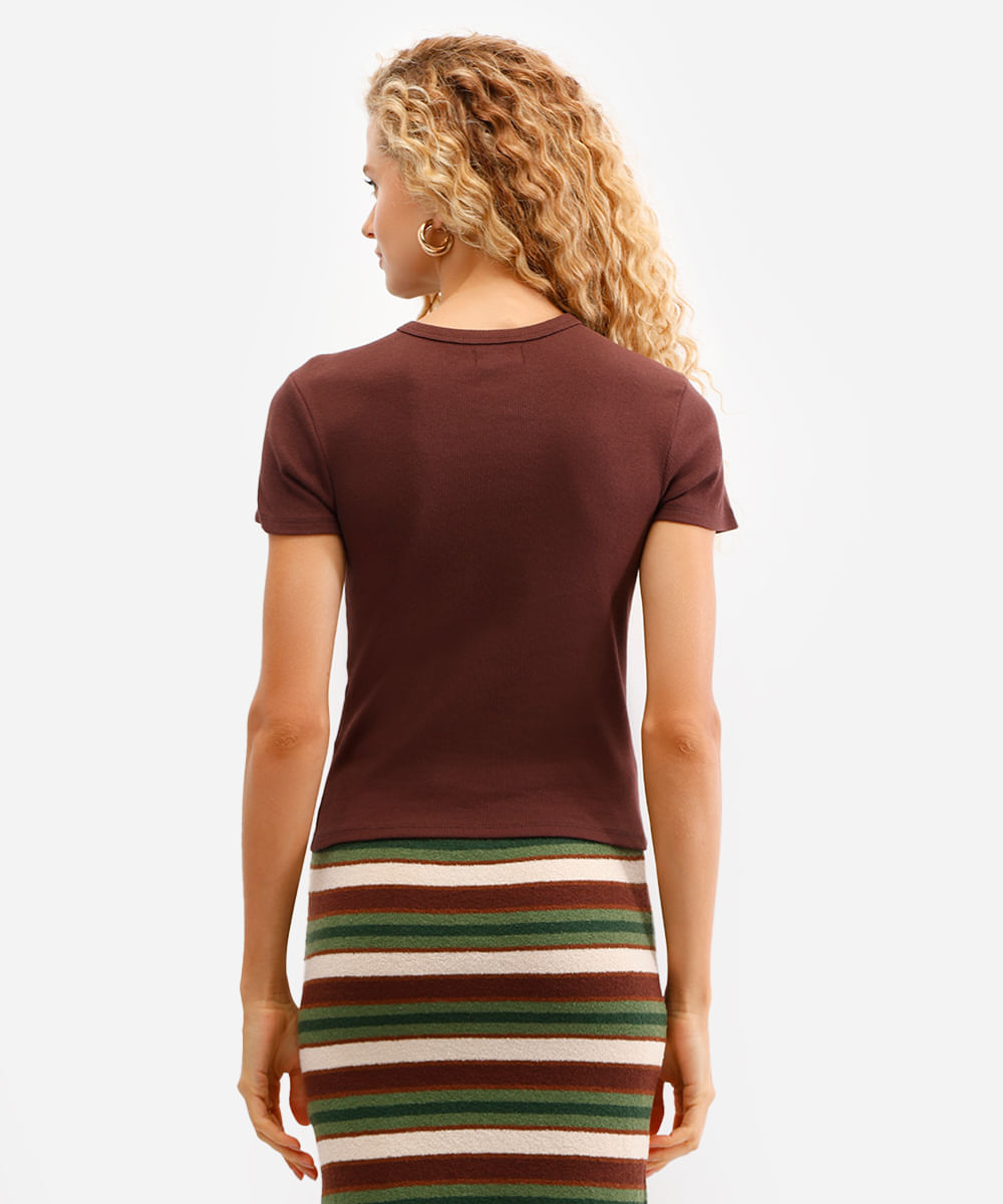 blusa de algodão canelada manga curta marrom