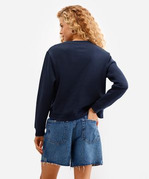 blusão feminino de moletom bordado not from paris - azul marinho