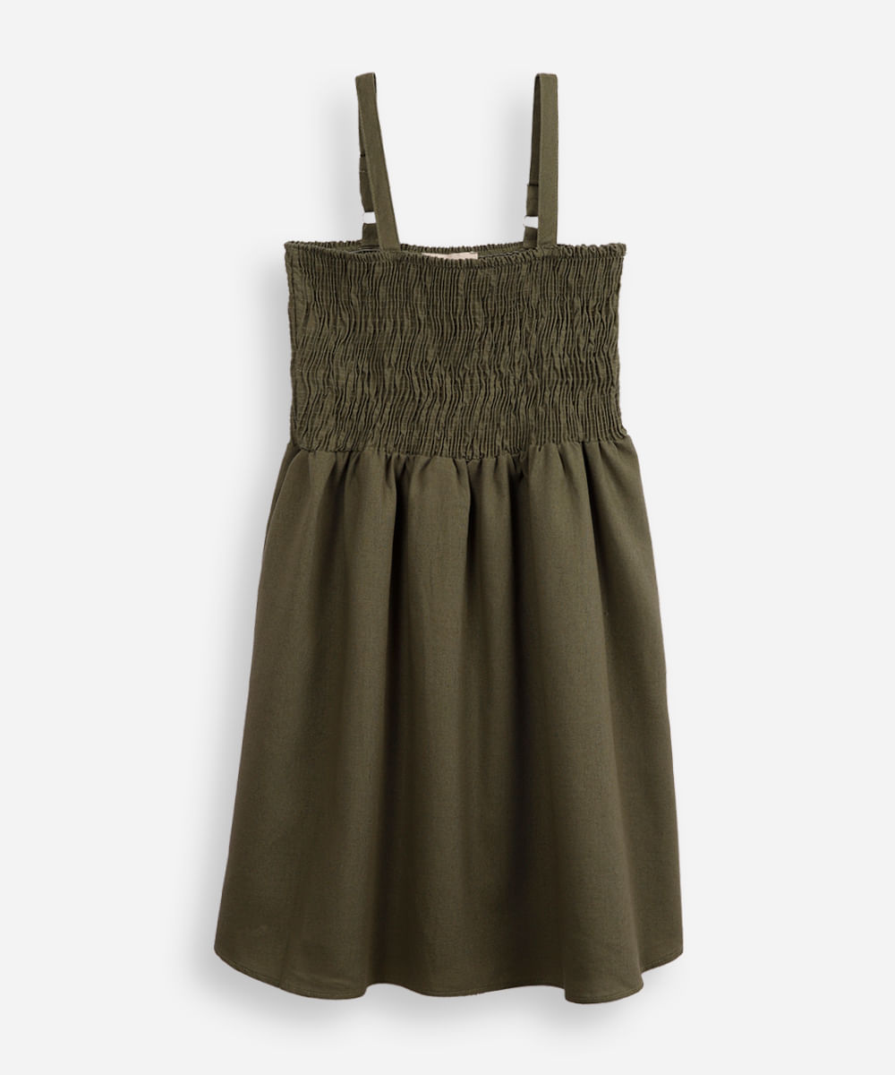 vestido com linho juvenil com lastex verde