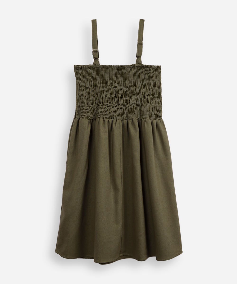vestido com linho juvenil com lastex verde