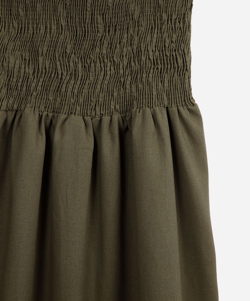 vestido com linho juvenil com lastex verde