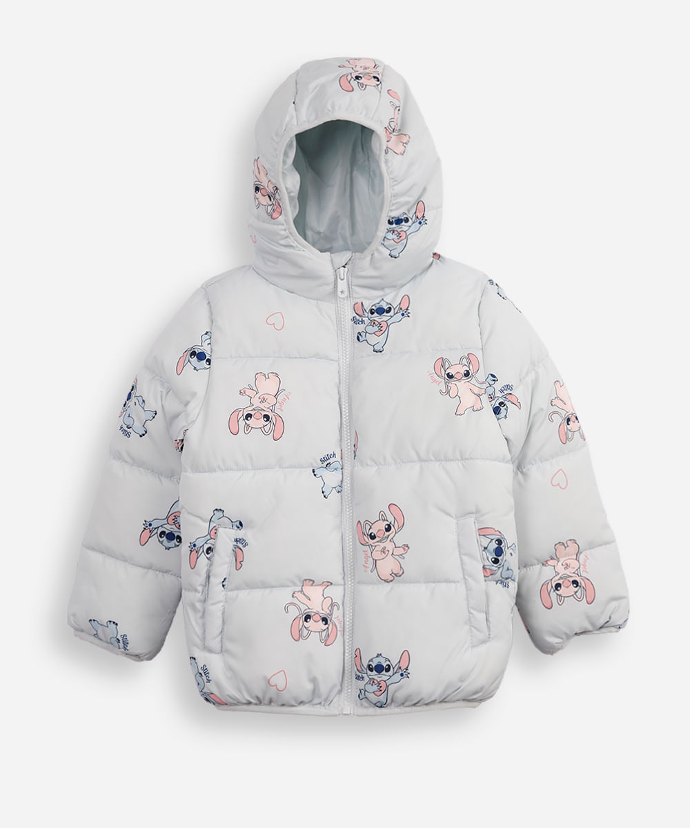 jaqueta puffer infantil angel e stitch azul