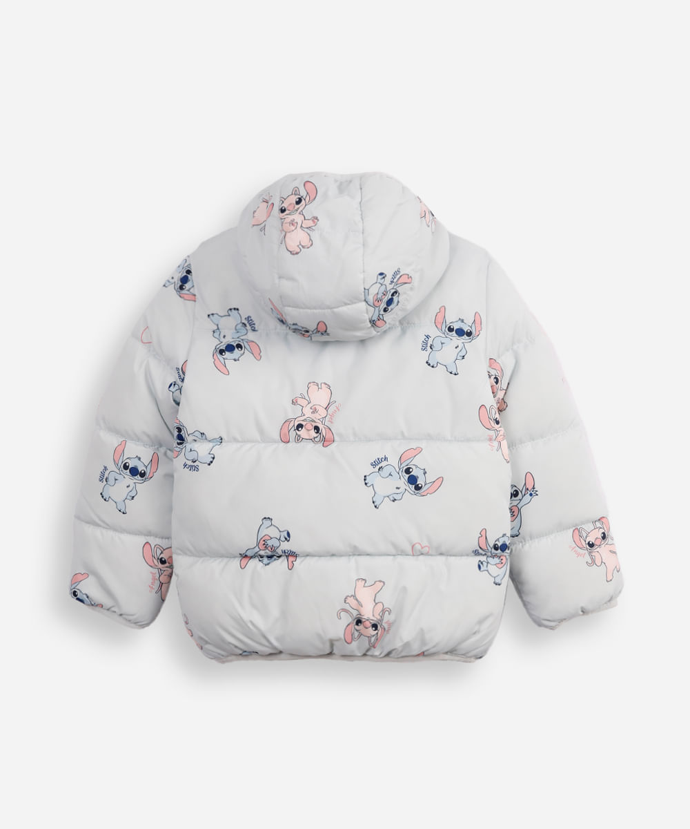 jaqueta puffer infantil angel e stitch azul