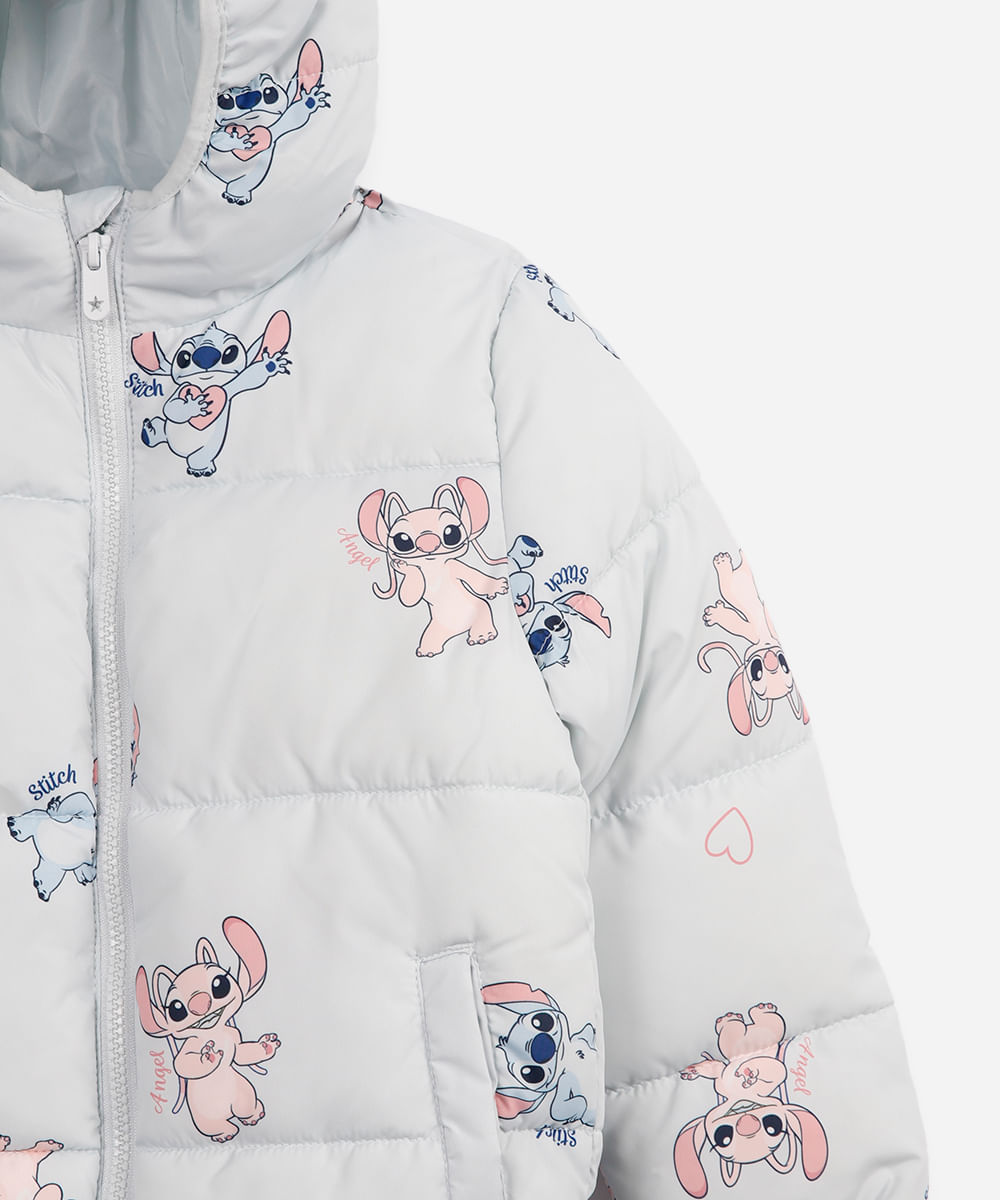 jaqueta puffer infantil angel e stitch azul