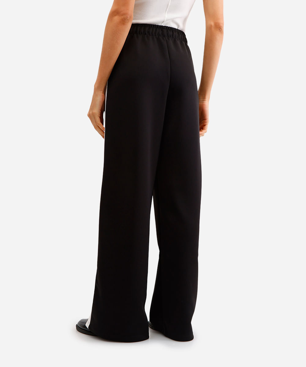 calça wide leg cós com elástico bicolor - preto