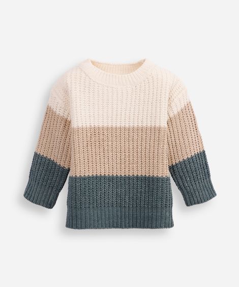 suéter de tricot infantil listrada bege