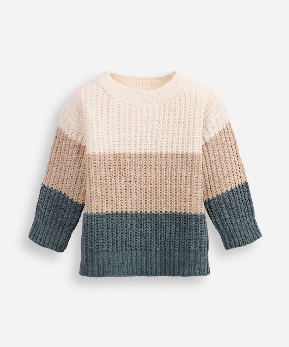 suéter de tricot infantil listrada bege