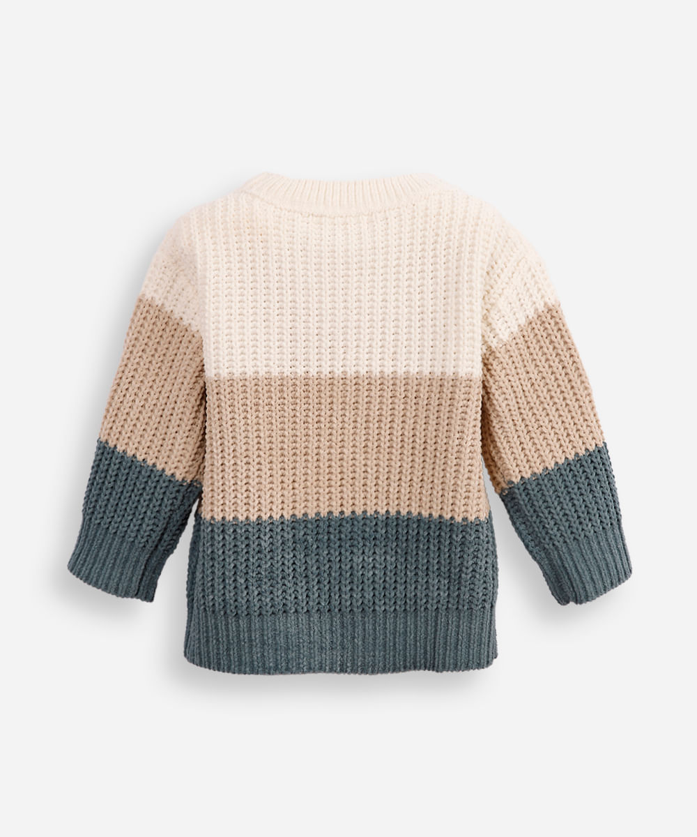 suéter de tricot infantil listrada bege