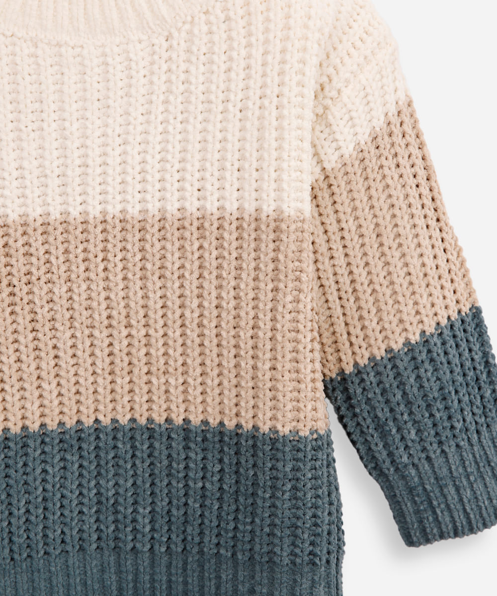 suéter de tricot infantil listrada bege
