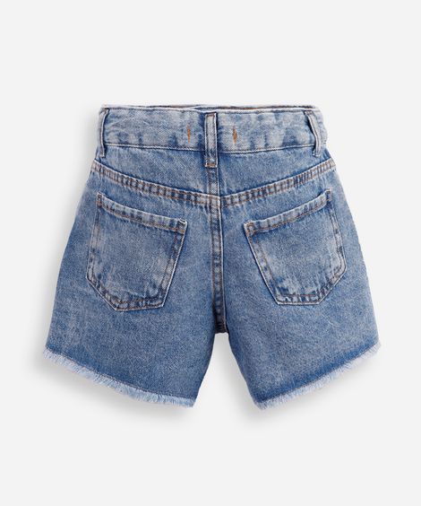 short mom jeans infantil com strass azul