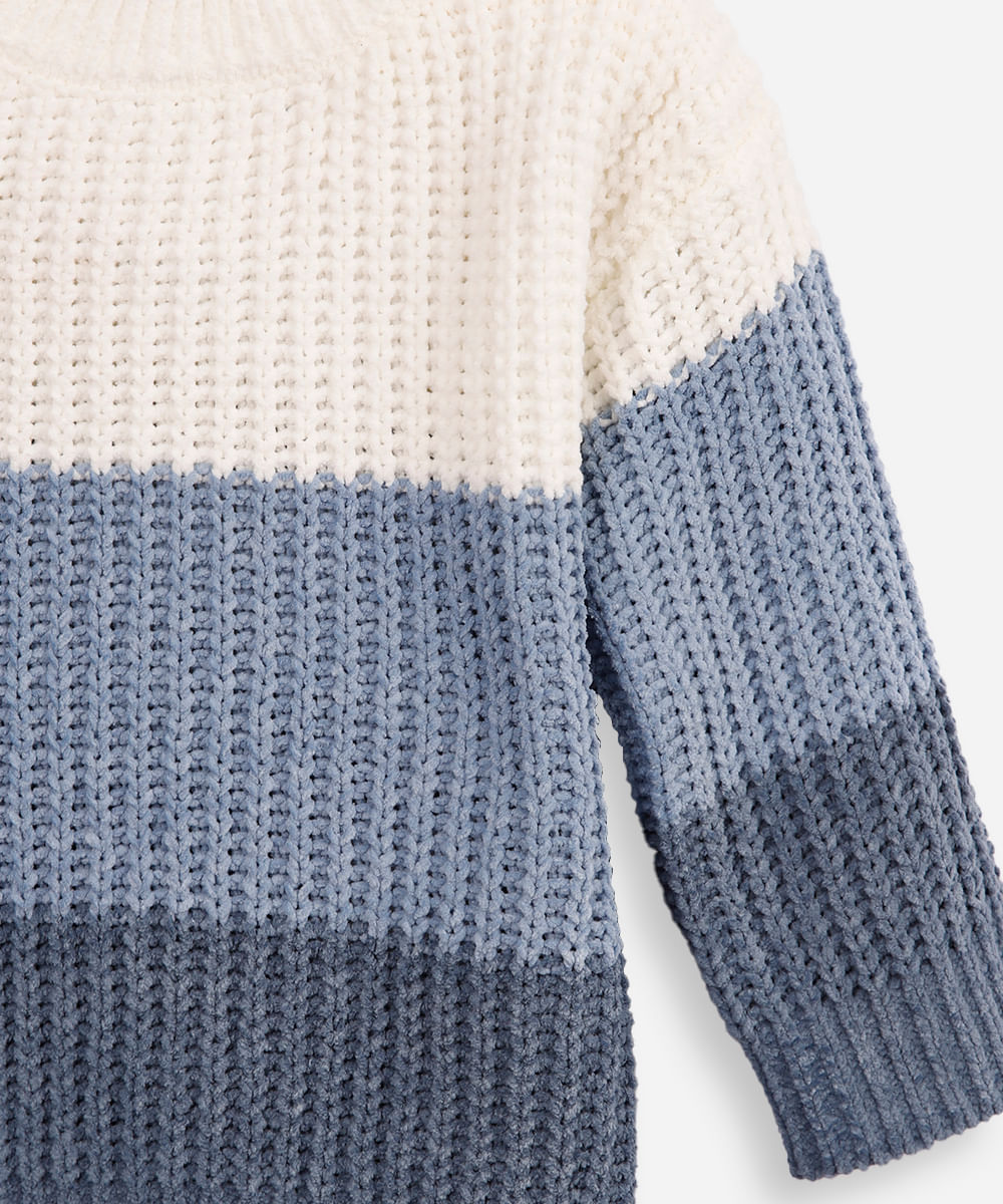 suéter de tricot infantil listrada azul
