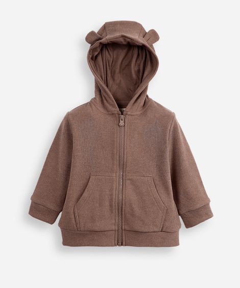 blusão infantil de moletom com zíper marrom