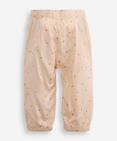 calça jogger infantil de viscose coração bege