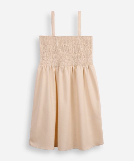 vestido com linho juvenil com lastex bege