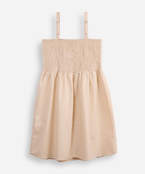 vestido com linho juvenil com lastex bege