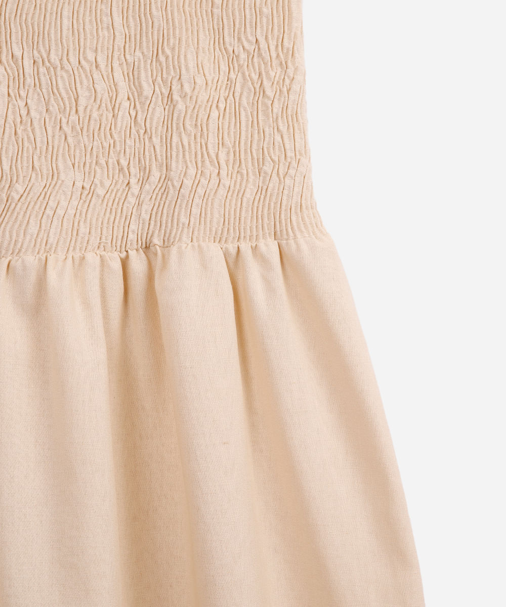 vestido com linho juvenil com lastex bege