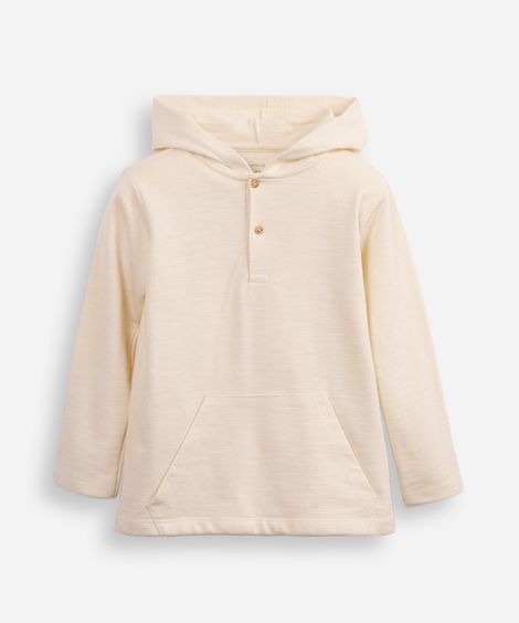 camiseta infantil de algodão texturizada com capuz bege