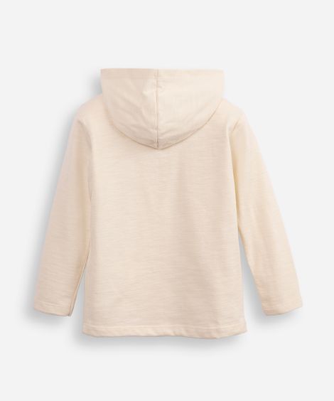 camiseta infantil de algodão texturizada com capuz bege