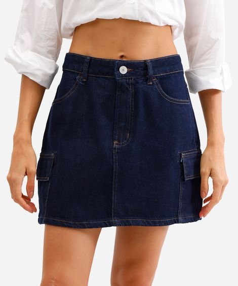 saia curta cargo feminina jeans azul