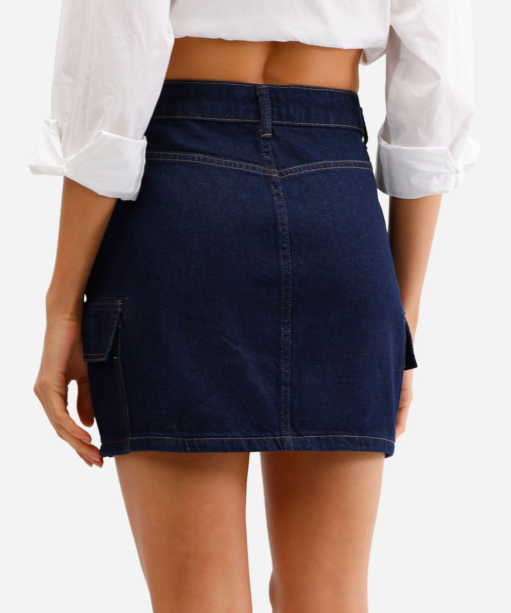 saia curta cargo feminina jeans azul