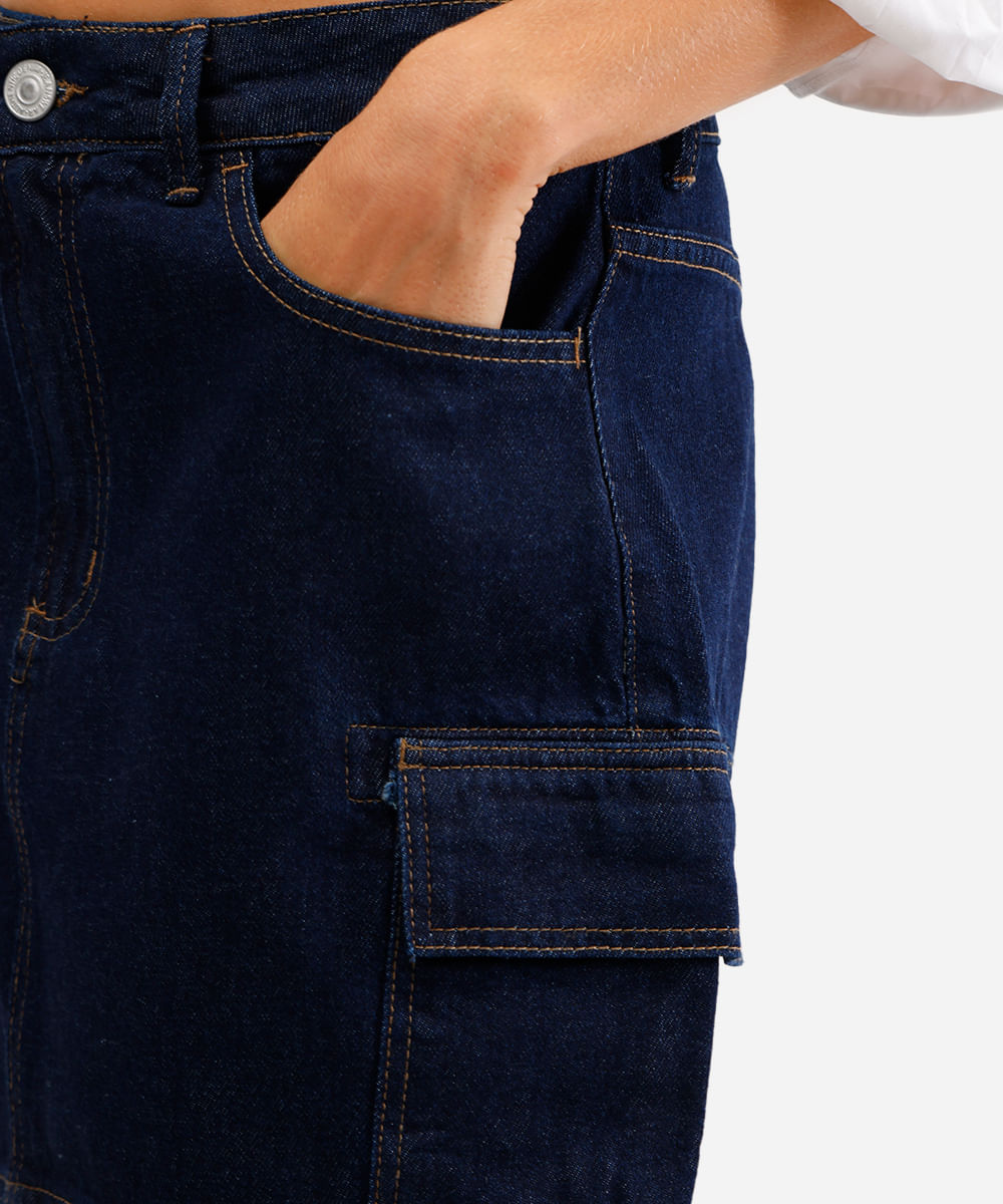 saia curta cargo feminina jeans azul