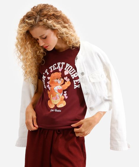 camiseta feminina de algodão ursinhos carinhosos vinho