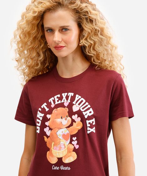 camiseta feminina de algodão ursinhos carinhosos vinho