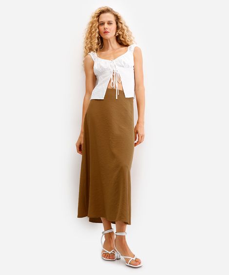 saia midi feminina evasê de viscose marrom