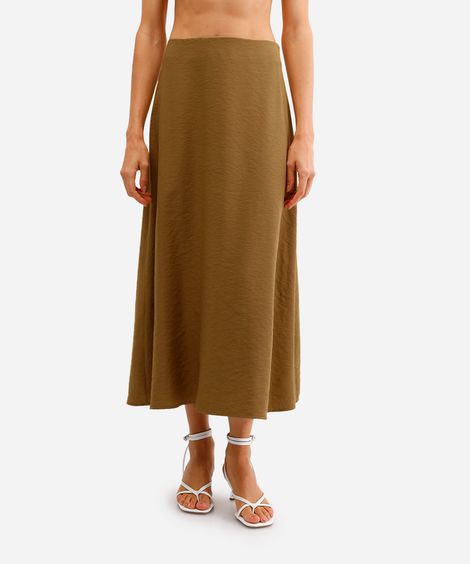 saia midi feminina evasê de viscose marrom
