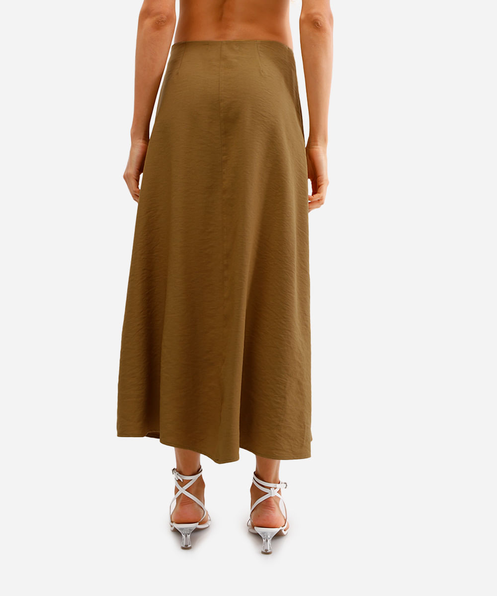saia midi feminina evasê de viscose marrom
