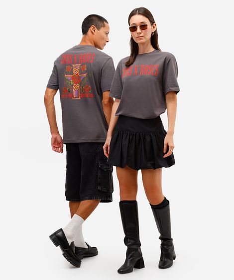 camiseta relaxed de algodão guns n roses cinza