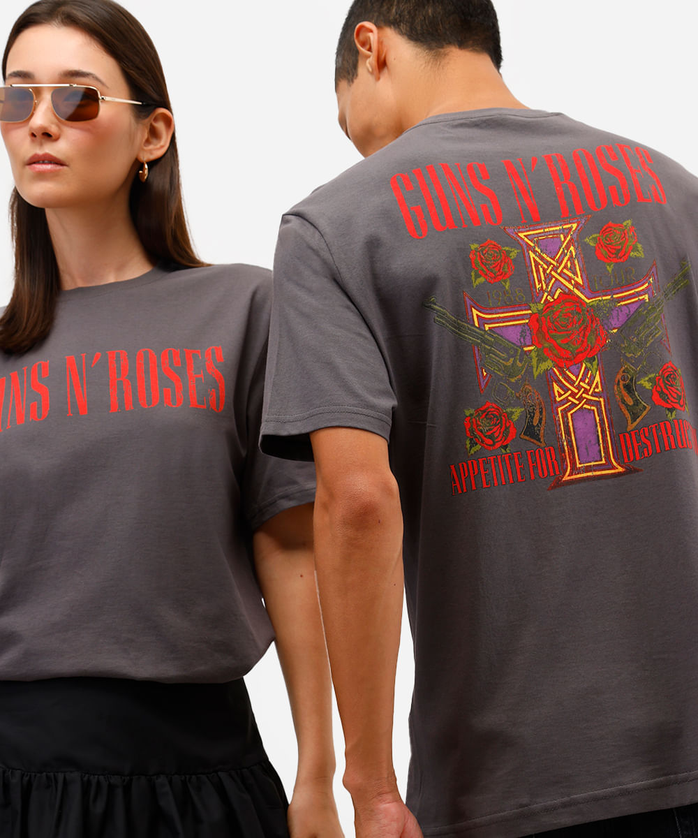 camiseta relaxed de algodão guns n roses cinza
