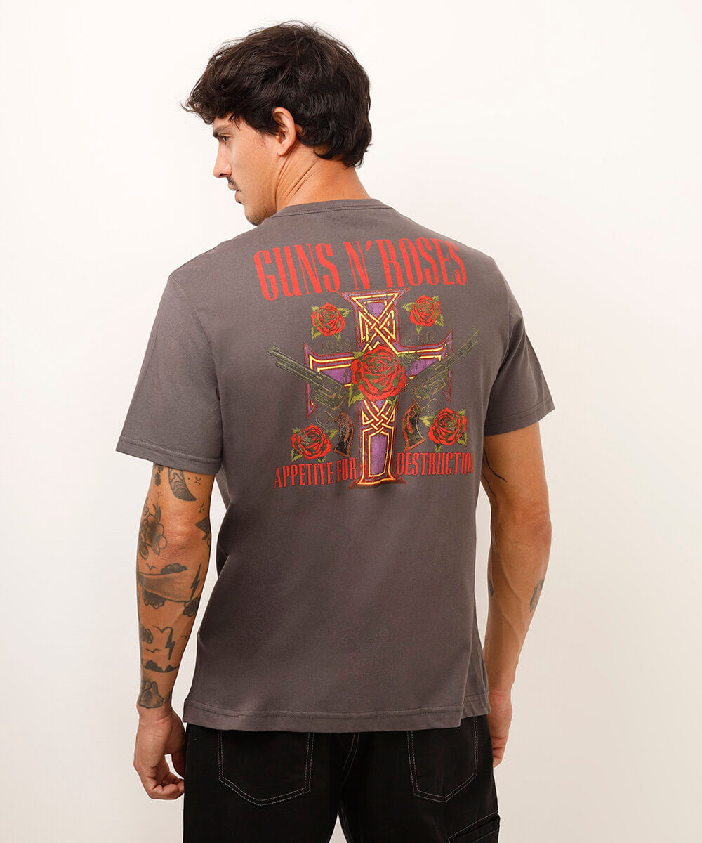 camiseta relaxed de algodão guns n roses cinza