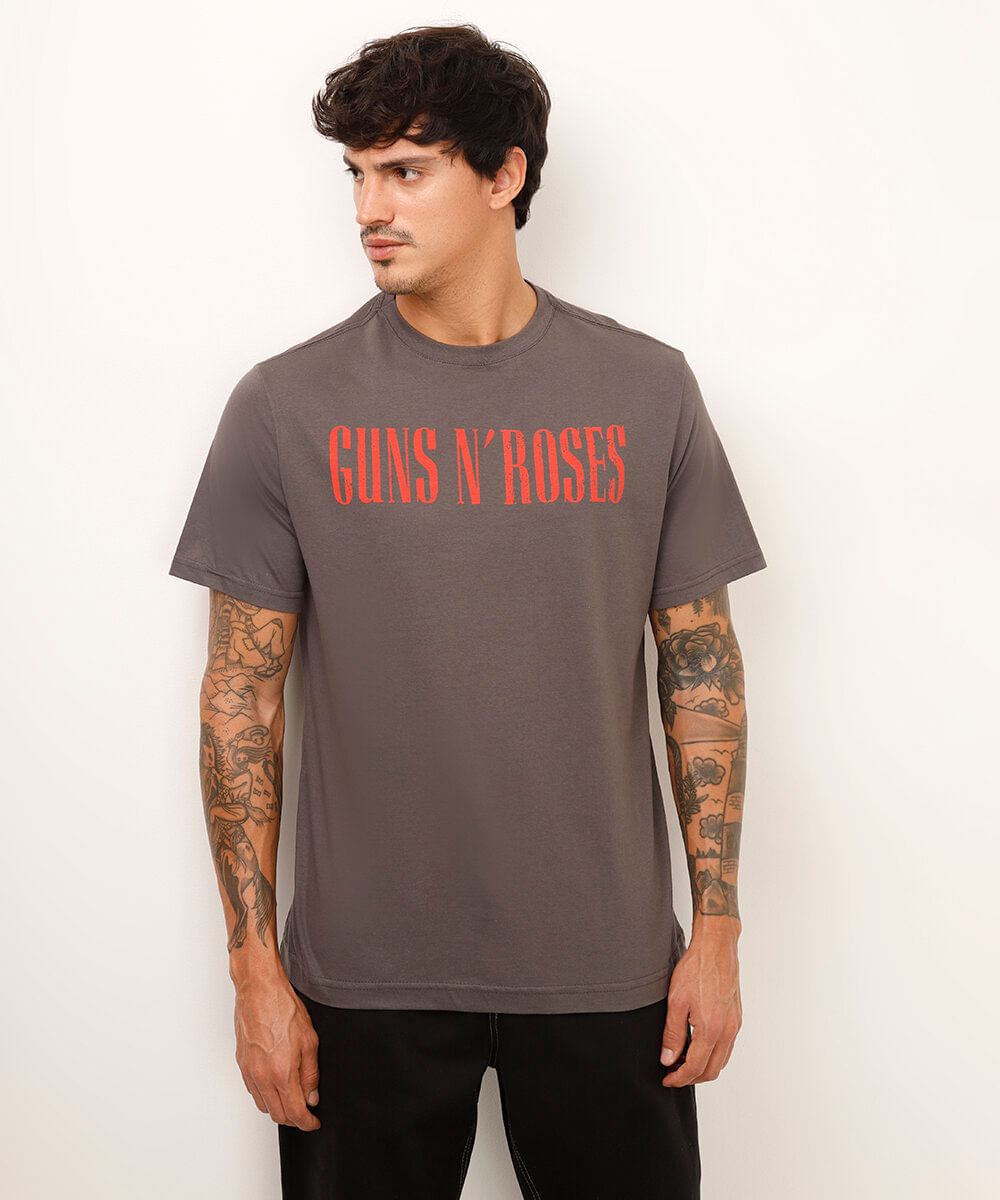 camiseta relaxed de algodão guns n roses cinza