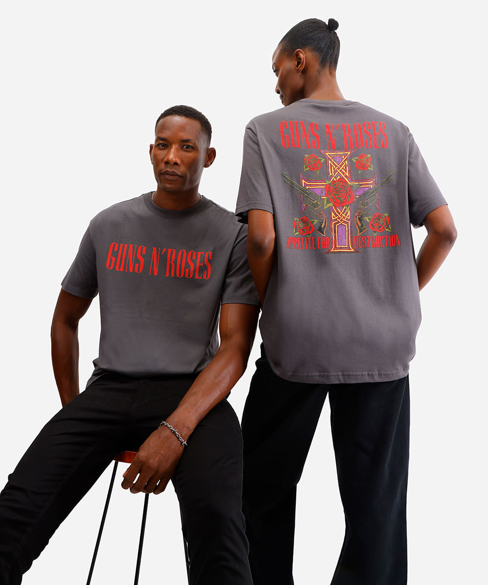 camiseta relaxed de algodão guns n roses cinza