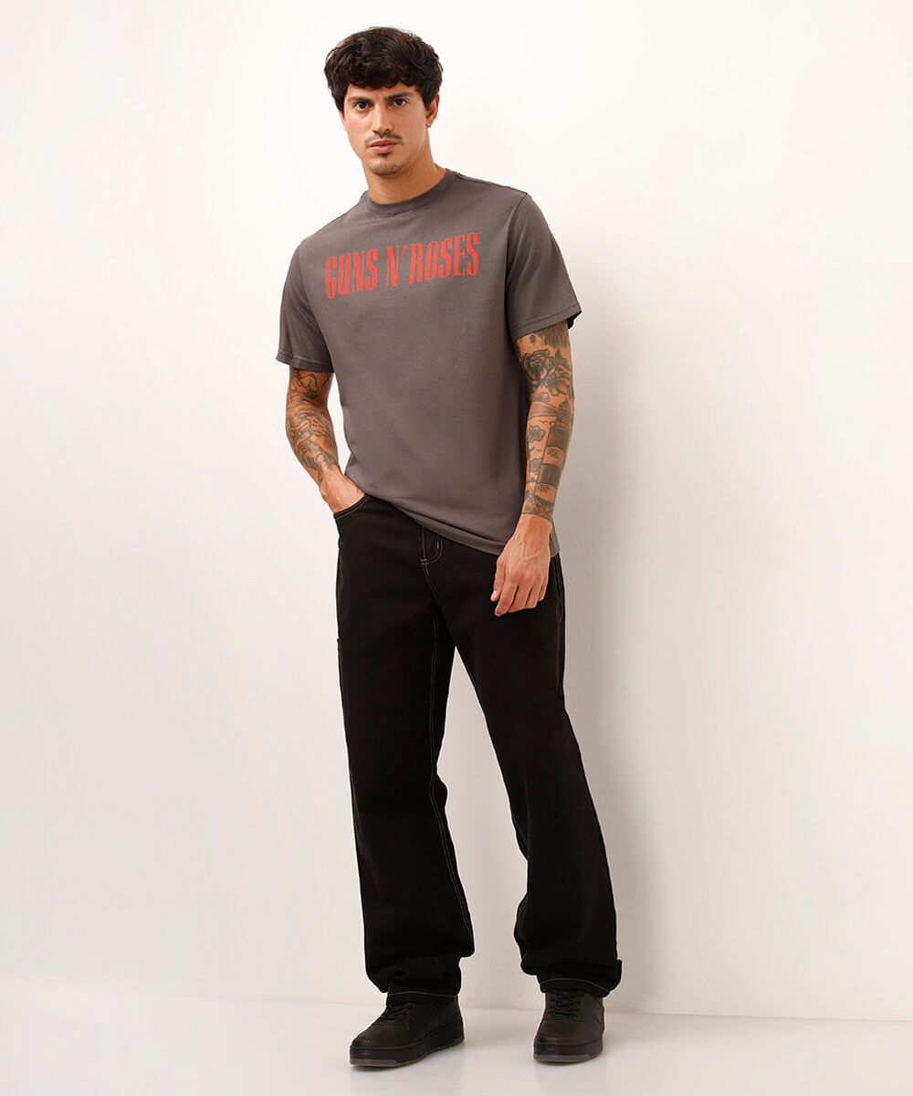 camiseta relaxed de algodão guns n roses cinza