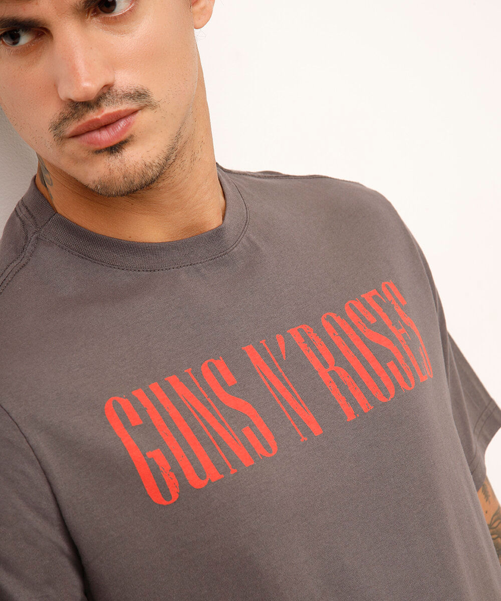 camiseta relaxed de algodão guns n roses cinza