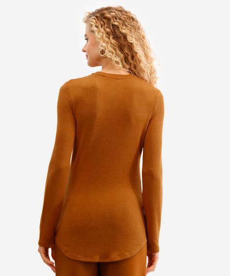 suéter básico de tricô decote redondo azul pastel - marrom medio