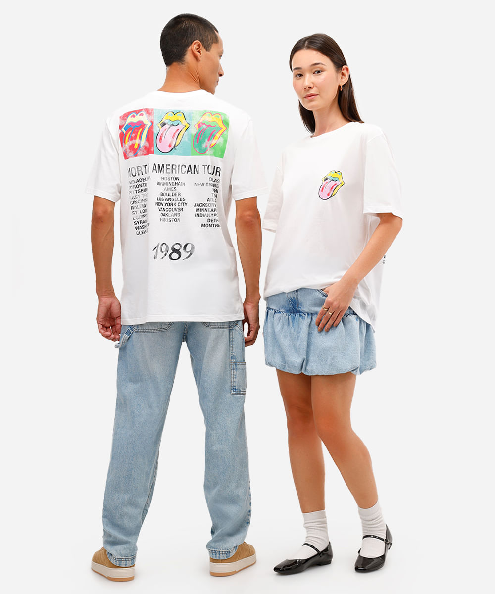 camiseta de algodão manga curta the rolling stones off white